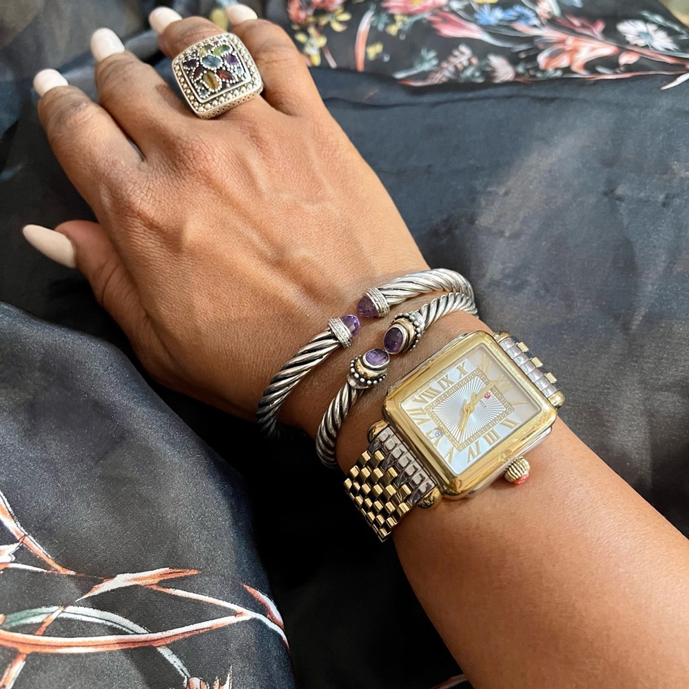 🔥SALE Samuel B Sterling Silver Amethyst & 14kt Cuff Bracelet